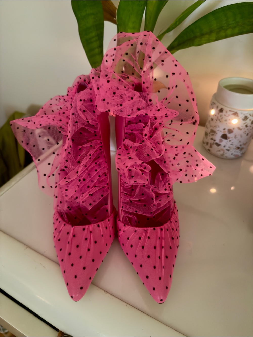 AZALEA WANG DISCREET TULLE POLKA DOT PUMP IN PINK